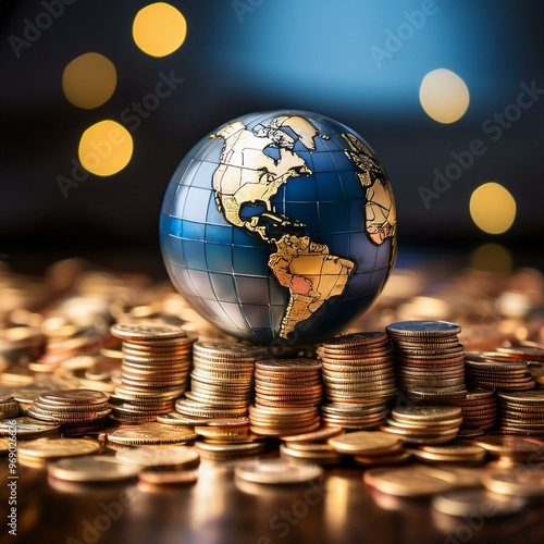 globe and coins, Global Wealth: The Power of Financial Influence, earth and coins