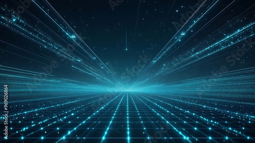 Wallpaper Mural Vibrant blue digital landscape with lines and dots representing data flow, perfect for technology and futuristic concepts. Torontodigital.ca