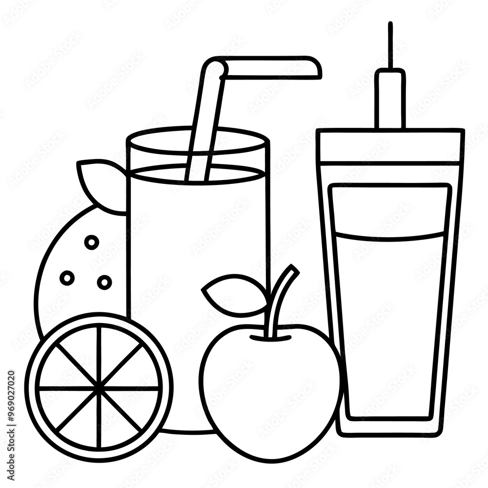 juice items outline coloring book page line art drawing juice items outline coloring book page line art drawing