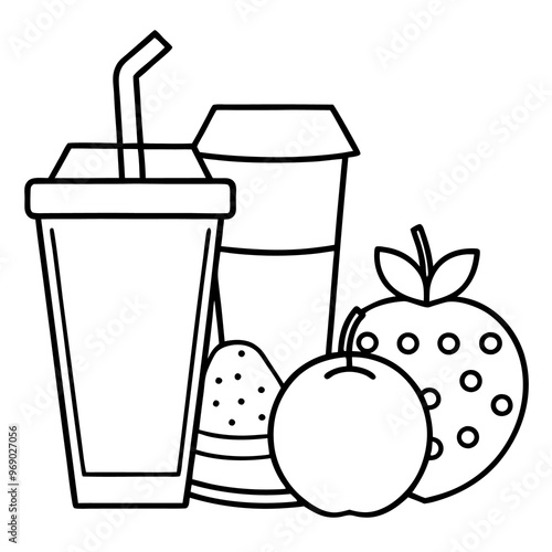 juice items outline coloring book page line art drawing