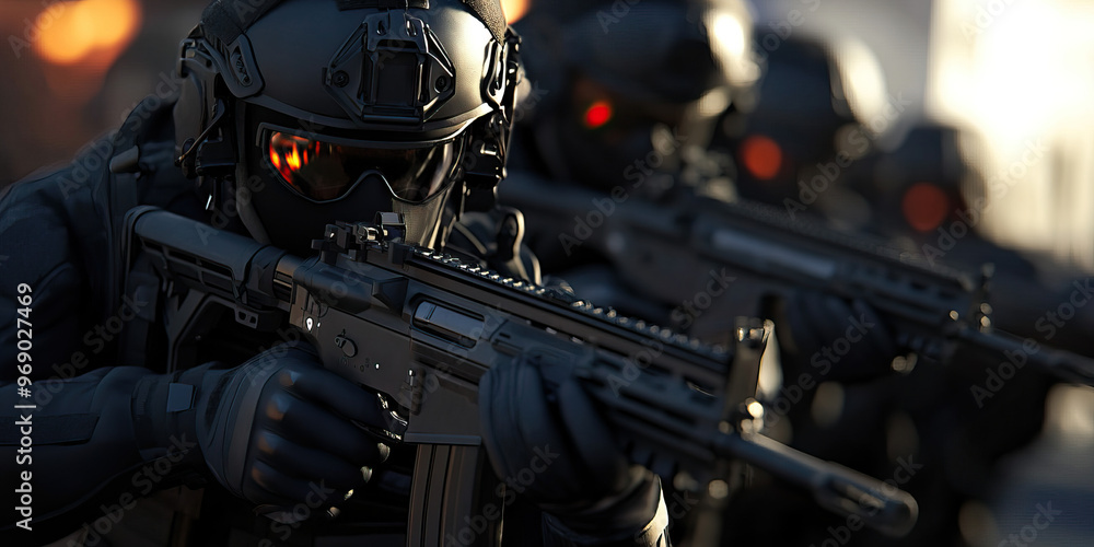 Fototapeta premium Virtual Velocity: A fast-paced VR training simulation for SWAT team members.