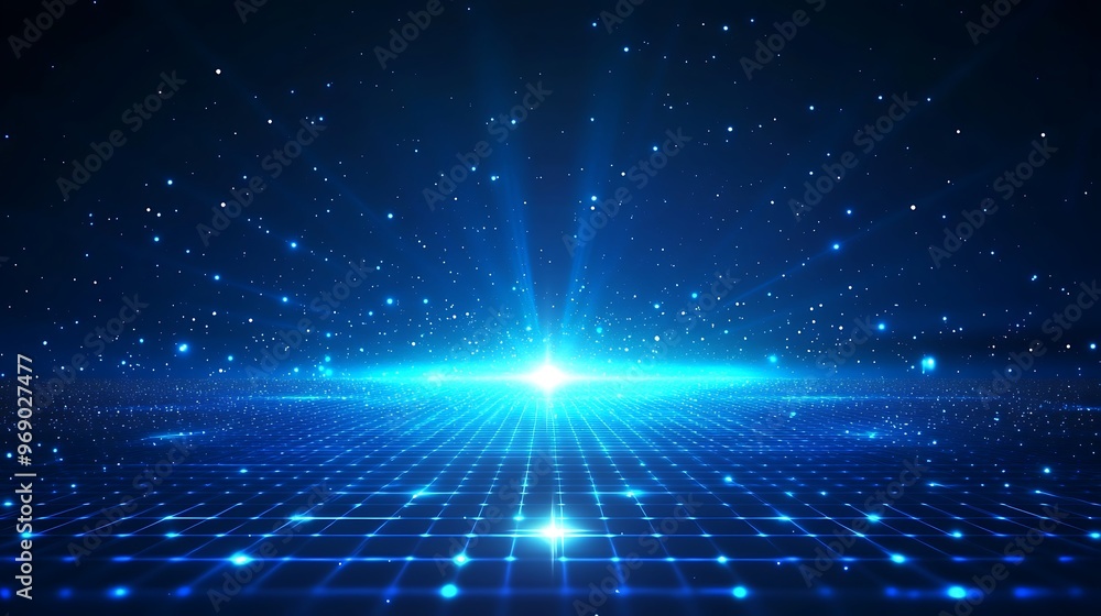 Vibrant cosmic background with glowing stars and grid, perfect for sci-fi and technology themes. Vibrant cosmic background with glowing stars and grid, perfect for sci-fi and technology themes.