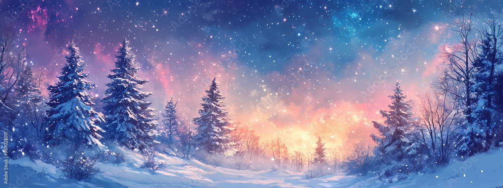 Magical Winter Night with Colorful Sky Magical Winter Night with Colorful Sky