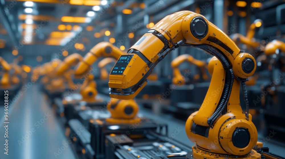 Autonomous AI-guided robotic arms manufacturing custom products on demand: Factories with robotic arms producing custom items based on AI-determined specifications. Autonomous AI-guided robotic arms manufacturing custom products on demand: Factories with robotic arms producing custom items based on AI-determined specifications.