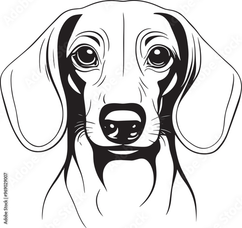 Dachshund Dog Breed Line Drawing Portrait Vector, Minimalistic Sketch Illustration, Purebred Pet