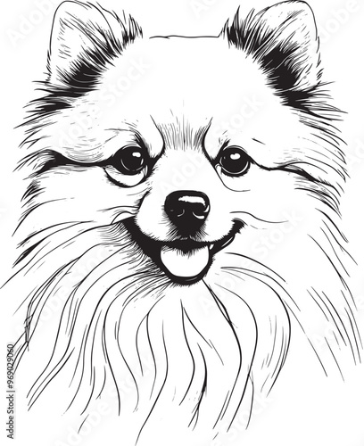 Pomeranian Spitz Dog Puppy Breed Silhouette Contour Vector, Purebred Pet