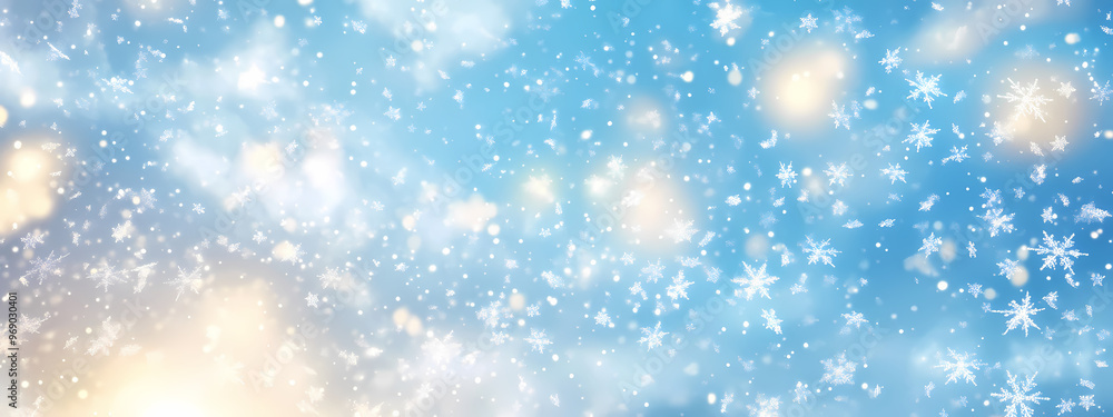 Winter Sky Filled with Glowing Snowflakes Winter Sky Filled with Glowing Snowflakes