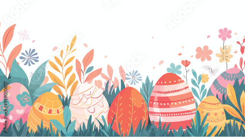 Easter Card Template with Colored Eggs Flat Vector