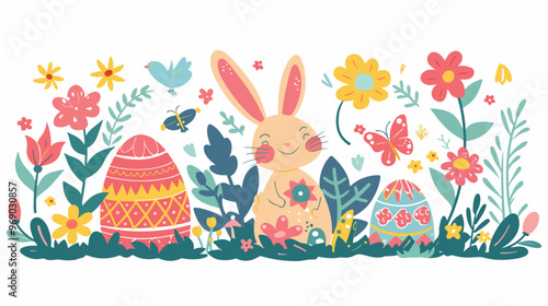 Easter Greeting Card Flat Vector Isolated on White Background