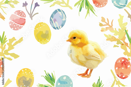 Easter Chick Pattern Clipart on White Background