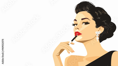 Elegant Retro Woman with Cigarette Holder Flat Vector Illustration