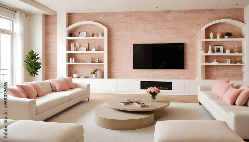 Photo modern style interior room 3d illustration Interior frame living room with colorful white sofa,led with blank frame Photo modern style interior room 3d illustration Interior frame living room with colorful white sofa,led with blank frame