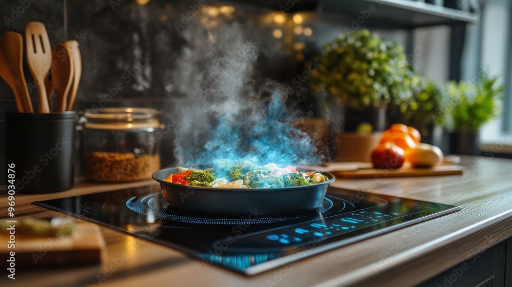 Autonomous AI-guided smart kitchens cooking meals based on dietary preferences: Kitchens preparing meals automatically using ingredients and recipes selected by AI. Autonomous AI-guided smart kitchens cooking meals based on dietary preferences: Kitchens preparing meals automatically using ingredients and recipes selected by AI.