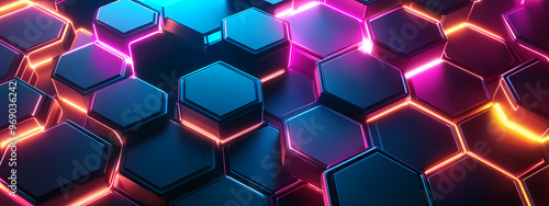 Abstract Neon Hexagonal Network