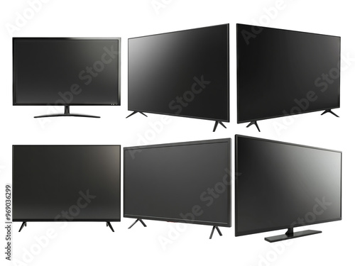 Television screens set isolated on transparent background with different sizes and styles for home entertainment and media consumption photo