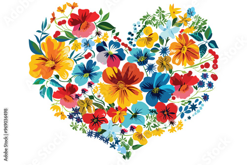 Floral Vector Heart Clipart Isolated on White Background
