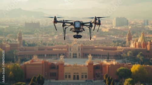 Wallpaper Mural Autonomous AI-guided tour drones providing virtual city guides for tourists: Drones flying above tourist attractions, offering guided tours via AI-generated commentary. Torontodigital.ca