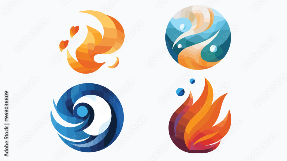 Four Abstract Icons and Logos Isolated on White Background Four Abstract Icons and Logos Isolated on White Background