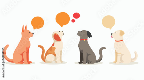 Cute Cat and Dog Vector Icons with Speech Bubbles for Design Projects