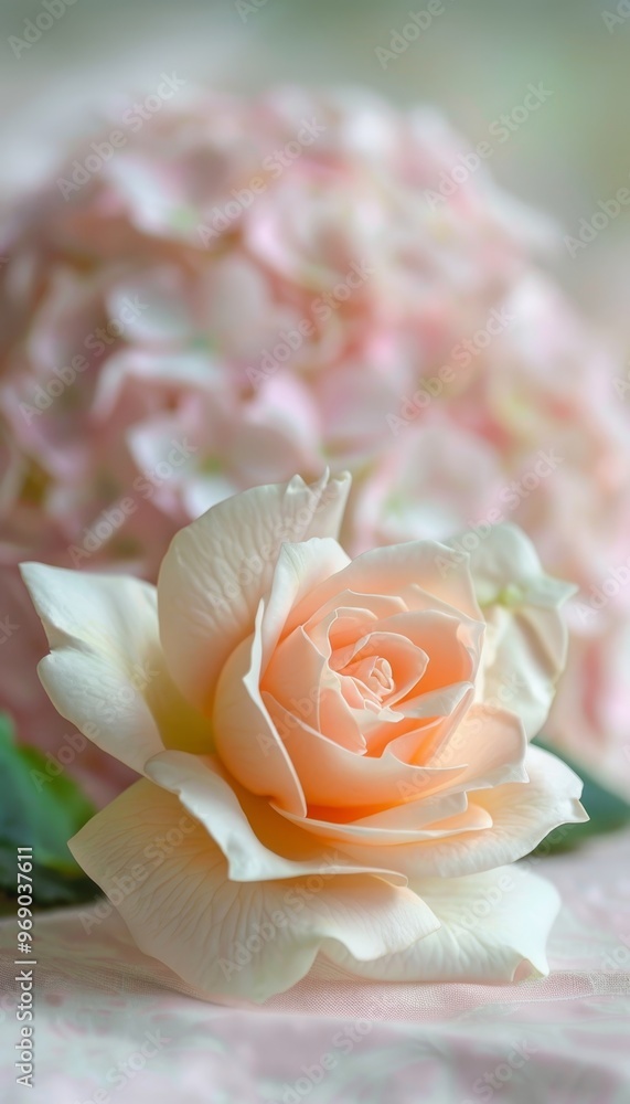 A Single Delicate Peach Rose in Focus, Highlighting its Beauty Amidst a Blurred Floral Background