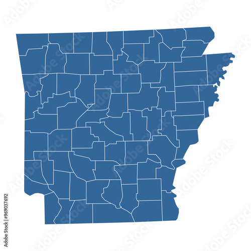 Vector outline map of Arkansas state divided into counties