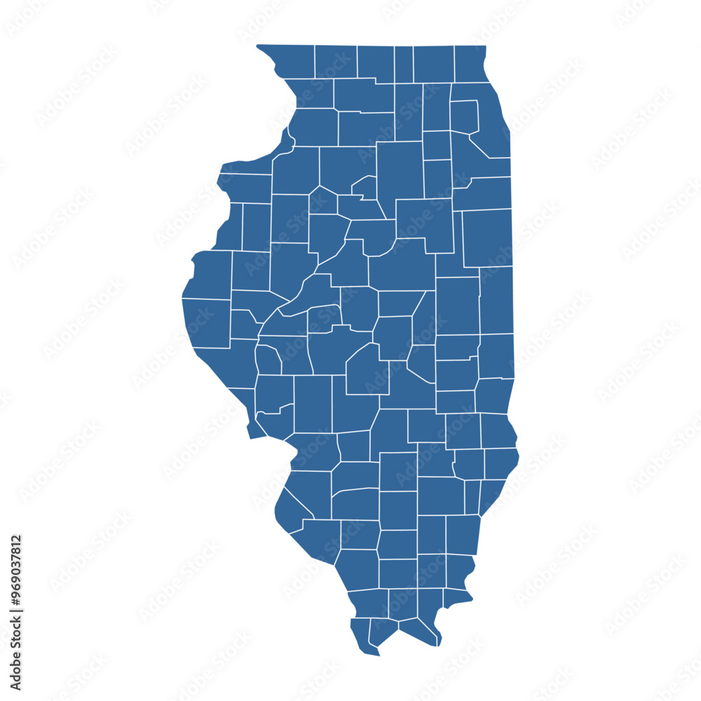 Fototapeta premium Vector outline map of Illinois divided into counties
