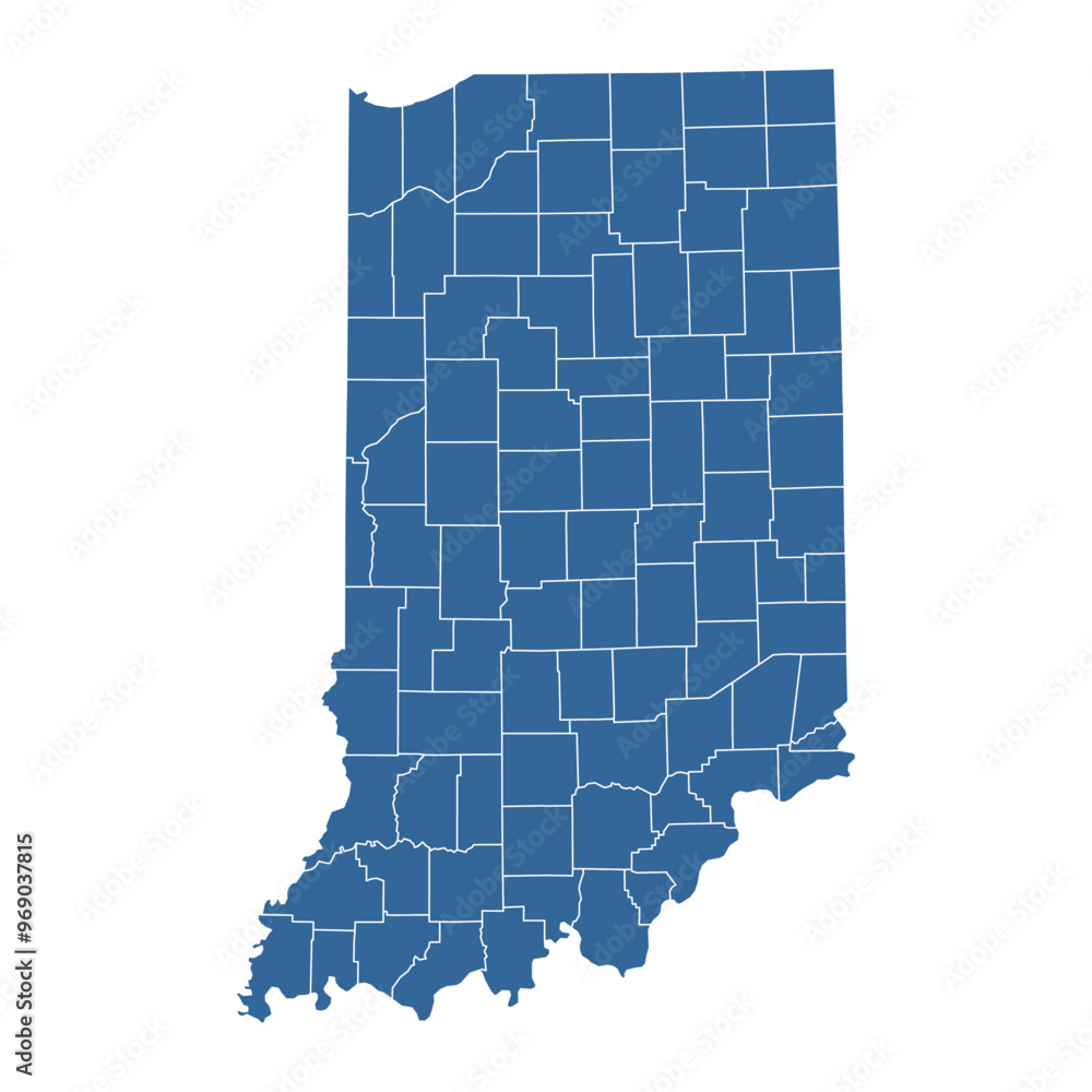 Fototapeta premium Vector outline map of Indiana state divided into counties