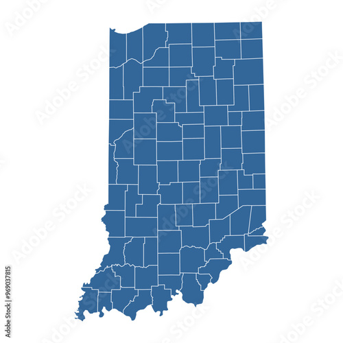 Vector outline map of Indiana state divided into counties