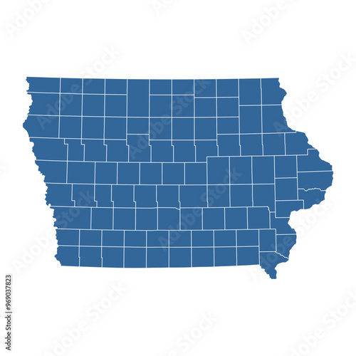 Vector outline map of Iowa state divided into counties