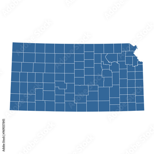 Vector outline map of Kansas state divided into counties