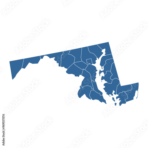 Vector outline map of Maryland state divided into counties