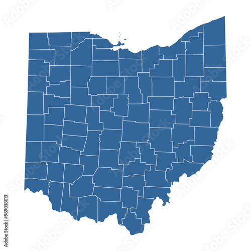 Vector outline map of Ohio state divided into counties