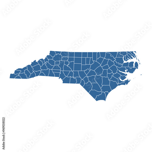Vector outline map of North Carolina state divided into counties