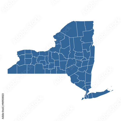 Vector outline map of New York state divided into counties
