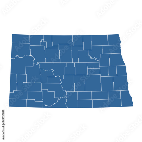 Vector outline map of North Dakota state divided into counties
