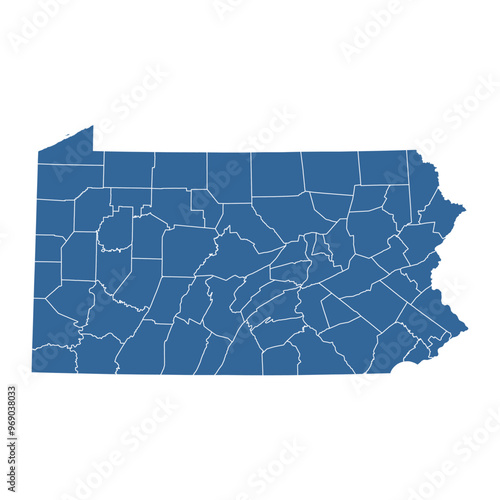 Vector outline map of Pennsylvania state divided into counties