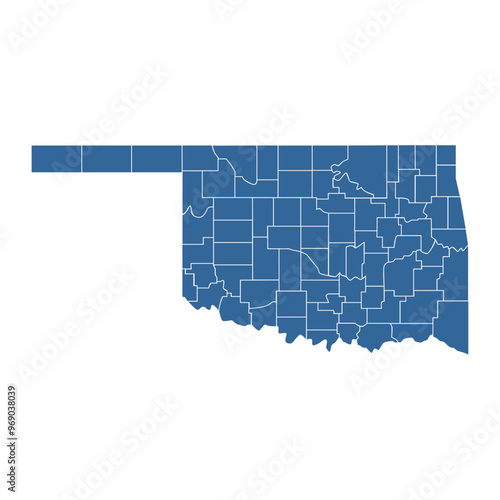 Vector outline map of Oklahoma state divided into counties