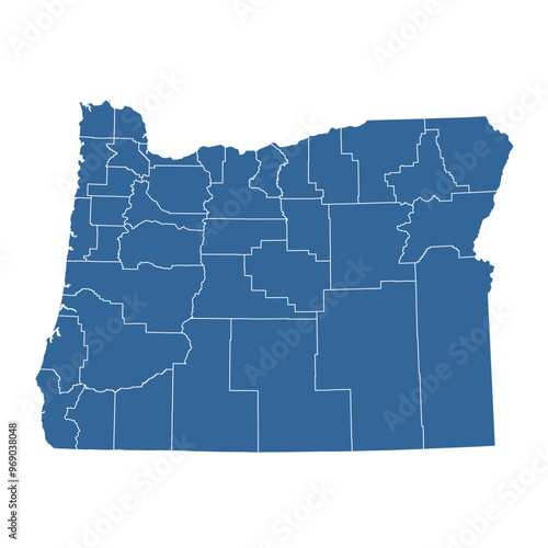 Vector outline map of Oregon state divided into counties