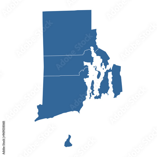 Vector outline map of Rhode Island state divided into counties