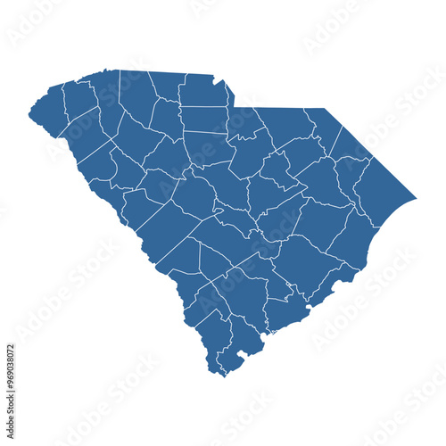 Vector outline map of South Carolina state divided into counties