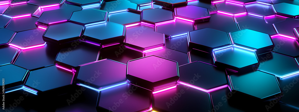 Abstract Neon Hexagonal Network Abstract Neon Hexagonal Network
