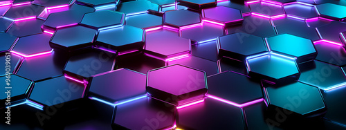 Abstract Neon Hexagonal Network