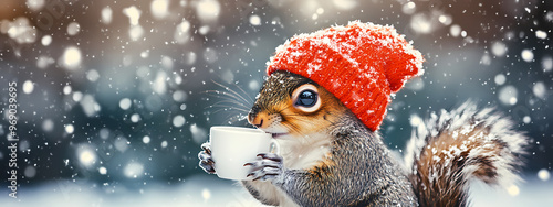 Squirrel Enjoying Winter Snowfall