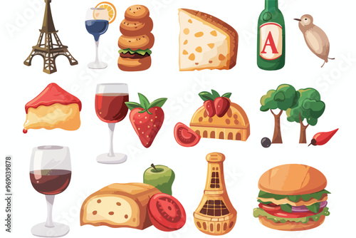 French Style Icons Set - Single Clipart Isolated on White Background