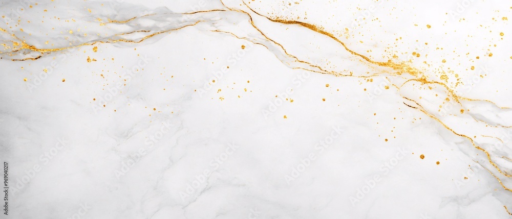 Obraz premium Elegant white marble background with gold accents and splashes for a luxurious feel.