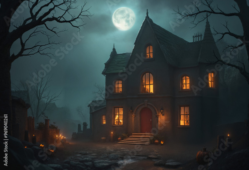 halloween, old house, mystery, mysticism, night, moon, background