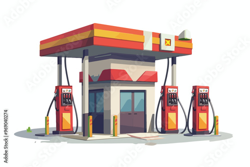 Gas Fuel Station Cartoon Vector Icon with Two Pumps