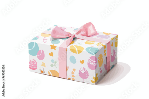 Easter Party Gift Box Template with Single Clipart Set