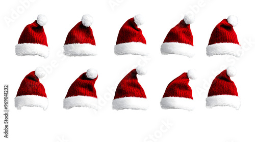 set collection of red santa claus christmas hat seasonal design pattern isolated white background photo