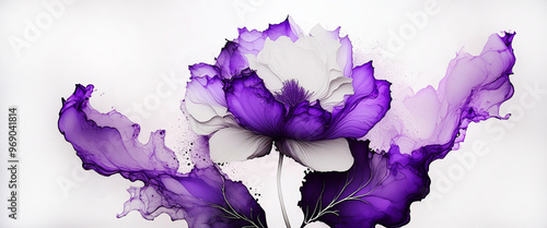 Panel kuchenny z motywem Abstrakcje kwiatowe. Fioletowy kwiat akwarela. Tapeta z motywem kwiatowym